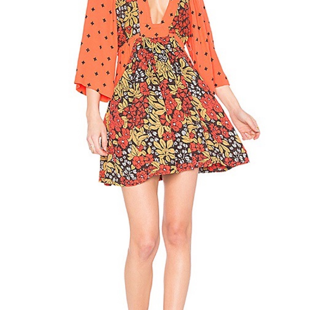 FREE PEOPLE Womens Dress Talulla Mini Cherry Combo Orange